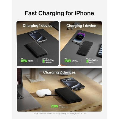 Belkin 10000 Mah 23W Power Bank Usb-C + Lightning Cables + Usb-C Port - Black