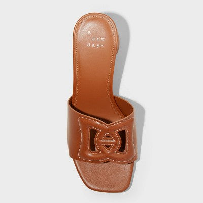 Women's Arden Chop Out Block Heels With Memory Foam Insole - A New Day Cognac 6: Slip-On, Open Toe, Medium Width