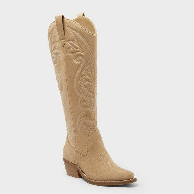 Women’s Kenzie Tall Western Boots with Memory Foam Insole – Wild Fable Tan 10: Knee-High, Zipper Closure, Block Heel