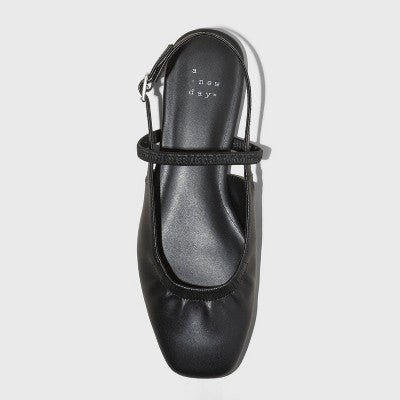 Women's Vada Slingback Scrunch Toe Flats - A New Day Tan 10: Memory Foam, Faux Leather, Buckle Closure