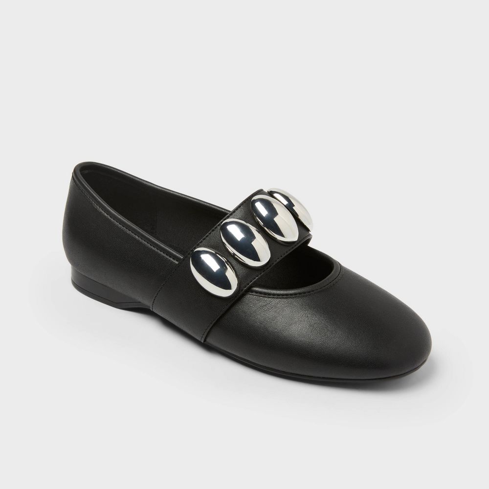 Women’s Genevieve Oversized Dome Stud Mary Jane Flats With Memory Foam Insole – A New Day Black 9