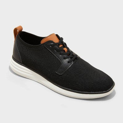 Men's Zeke Knit Dress Sneakers - Goodfellow & Co Black 7: Lace-Up, Cushioned Footbed, Memory Foam Insole, Faux Leather