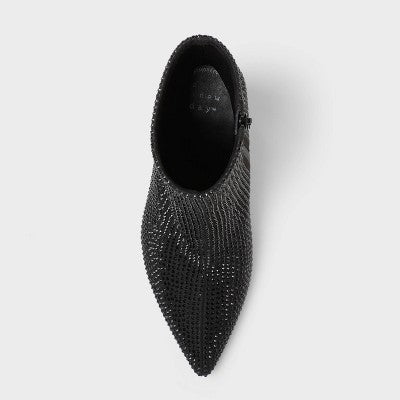 Women’s Gloria Low Shaft Heeled Rhinestones Boots With Memory Foam Insole - A New Day Jet Black 7.5