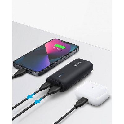 Anker 5000Mah Power Bank Powercore 5K 12W 1A1C - Black: Dual Output, Usb & Usb-C
