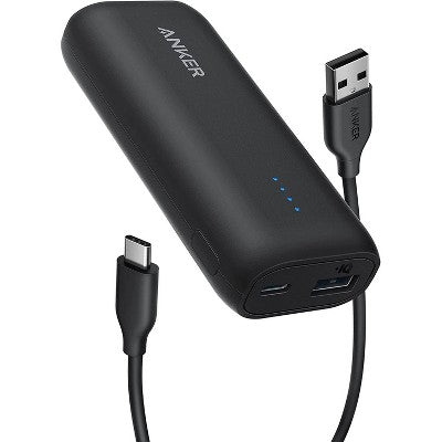 Anker 5000Mah Power Bank Powercore 5K 12W 1A1C - Black: Dual Output, Usb & Usb-C