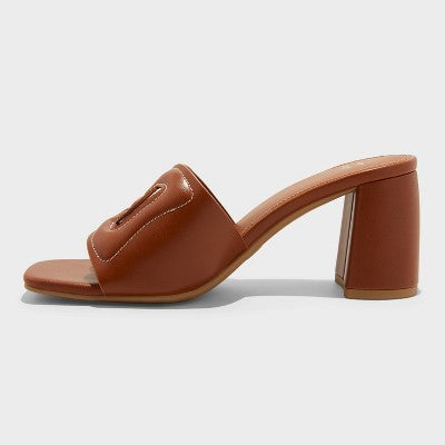Women's Arden Chop Out Block Heels With Memory Foam Insole - A New Day Cognac 6: Slip-On, Open Toe, Medium Width