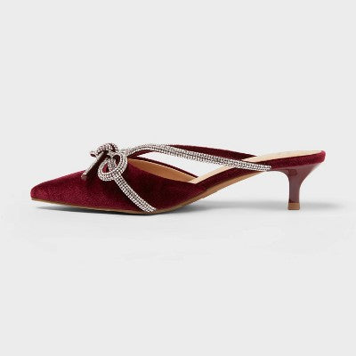 Women’s Gwen Rhinestone Bow Heels - A New Day Burgundy 7