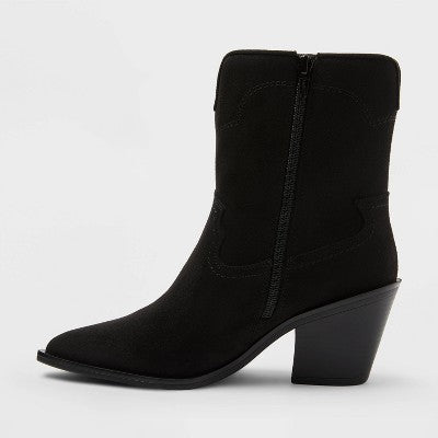 Women’s Dallas Wide Width Ankle Western Bootie With Memory Foam Insole – Universal Thread Black 8.5Ww