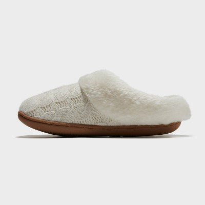Dluxe By Dearfoams Women's Carol Slippers - Cream S: Indoor/Outdoor Cushioned Slide, Machine Washable, Closed Round Toe