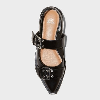 Women's Peyton Double Buckle Slingback Flats With Memory Foam Insole - Wild Fable Black 8.5: Medium Width, Block Heel