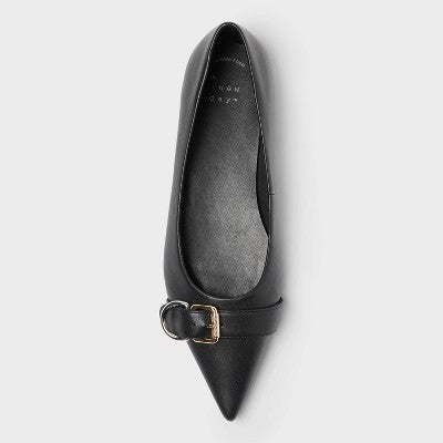 Women’s Valentina Pointed Toe Buckle Ballet Flats With Memory Foam Insole – A New Day Black 9: Medium Width, Pull-On Style