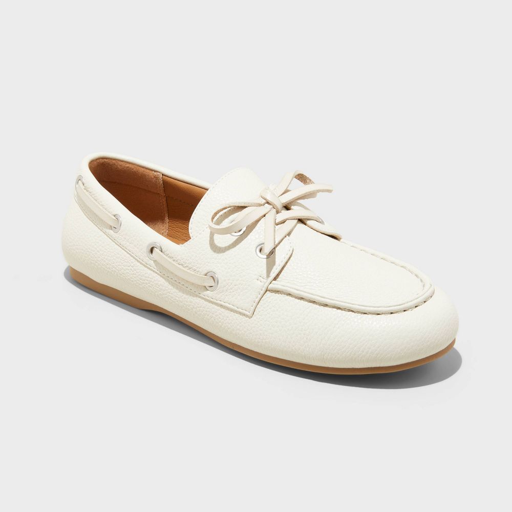 Women's Midge Boat Shoe Flats With Memory Foam Insole - Universal Thread Off-White 11: Pull-On, Contoured Footbed