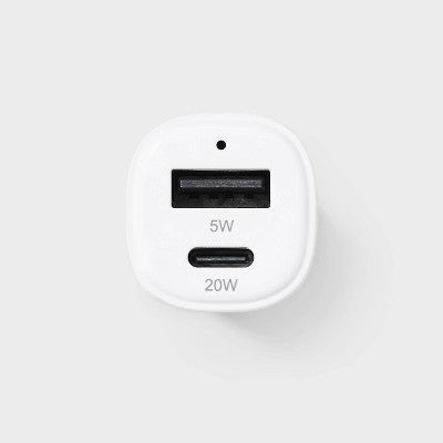 2-Port 25W Car Charger - Dealworthy White: Usb & Usb-C Car Adapter