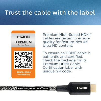 Philips 4' Elite Premium High-Speed Hdmi Cable With Ethernet, 4K@60Hz - Braided: Male-To-Male Connections