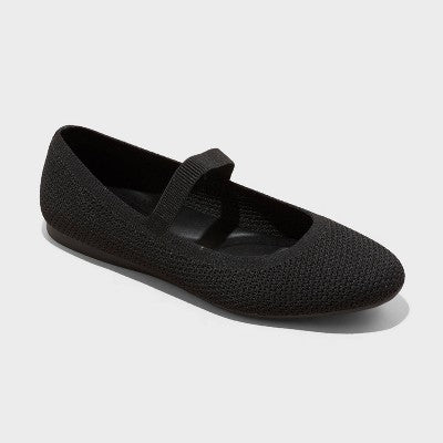 Women's Shiloh Knit Mary Jane Flats - A New Day Black 9.5: Pull-On, Removable Footbed, Machine Washable