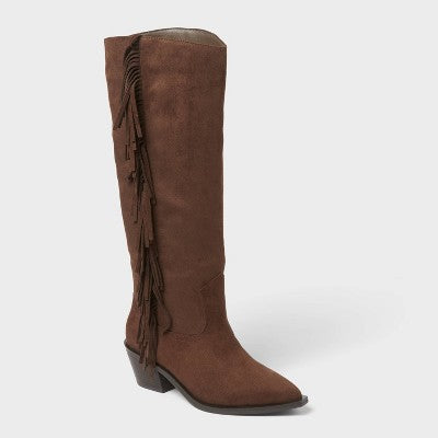Women’s Patsy Tall Fringe Western Boots with Memory Foam Insole – Universal Thread Chocolate 9.5