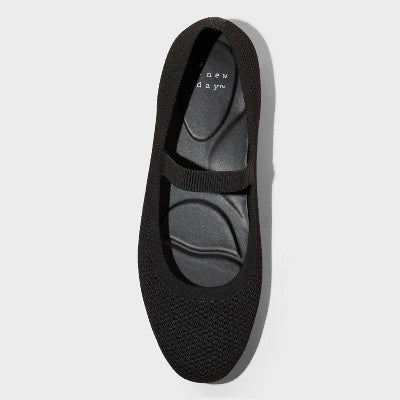 Women's Shiloh Knit Mary Jane Flats - A New Day Black 9.5: Pull-On, Removable Footbed, Machine Washable
