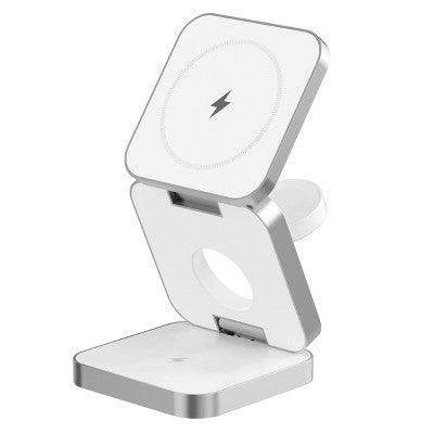 Just Wireless 3-In-1 Magnetic Collapsible Wireless Charger - White: Usb-C, 15W Output, Magsafe Compatible