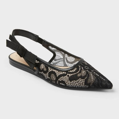 Women's London Sling Back Flats - A New Day Brown 6: Slip-On Tuxedo Style, Cushioned Insole, Pointed Toe, Textured Outsole