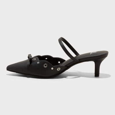 Women's Lysandra Eyelet Kitten Heels - Wild Fable Black 7: Slip-On Pumps, Pointed Toe, 2" Louis Heel, Medium Width
