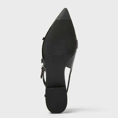 Women's Twiggy Multi Buckle Mini Heel Flats With Memory Foam Insole - A New Day Brown 7.5: Faux Suede, Pointed Toe