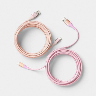 10Ft Usb-A To Usb-C Braided Cable 2Pk - Heyday Bright Lilac Cosmetic Pink (Please Be Advised That Sets May Be Missing Pieces Or Otherwise Incomplete.)
