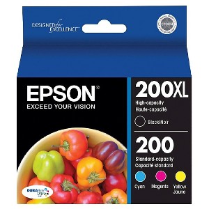 Epson 200 Black, C/M/Y 4Pk Combo Ink Cartridges - Black, Cyan, Magenta, Yellow (T200120Bcs): Standard Yield Printer Ink Series (Please Be Advised That Sets May Be Missing Pieces Or Otherwise Incomplete.)