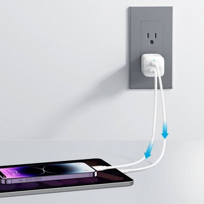 Anker 2-Port 32W Wall Charger With 6' Lightning To Usb-C Cable - White: Quick Charge Usbc Block
