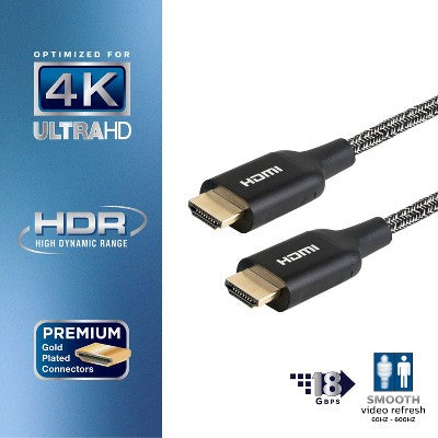 Philips 4' Elite Premium High-Speed Hdmi Cable With Ethernet, 4K@60Hz - Braided: Male-To-Male Connections