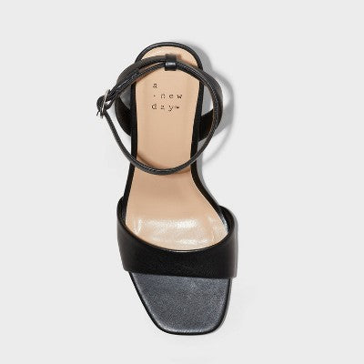 Women's Haley Ankle Strap Single Band Flare Heels With Memory Foam Insole - A New Day Black 6: Cushioned Square Toe, Block Heel