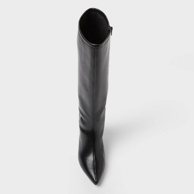 Women’s Nelly Under Knee Heeled Boots with Memory Foam Insole - A New Day Black 7W