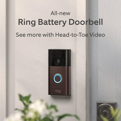 Ring Battery Doorbell With Head-To-Toe Hd Video, Live View With Two-Way Talk, And Motion Detection & Alerts - Satin Nickel