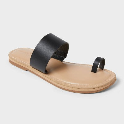 Women's Juno Toe Ring Flat Sandals - Universal Thread Black 9.5: Slip On, Memory Foam, Flexible Outsole