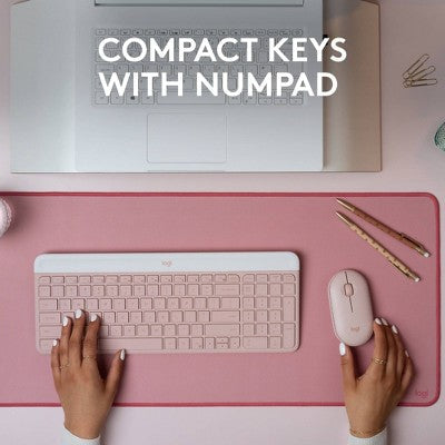 Logitech Mk470 Keyboard - Pink: Usb-A Low-Profile Full-Size Keyboard & Mouse Combo