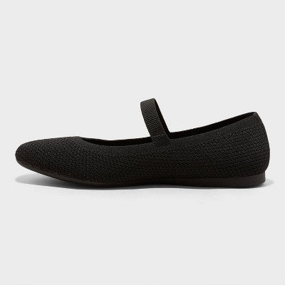 Women's Shiloh Knit Mary Jane Flats - A New Day Black 9.5: Pull-On, Removable Footbed, Machine Washable