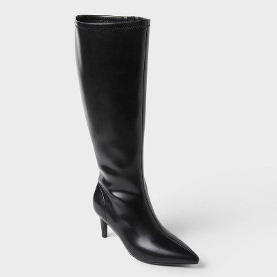 Women’s Nelly Under Knee Heeled Boots with Memory Foam Insole - A New Day Black 11W