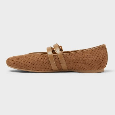 Women’s Henrietta Double Strap Mary Jane Flats With Memory Foam Insole – Universal Thread Taupe 9 - Used Fair U001