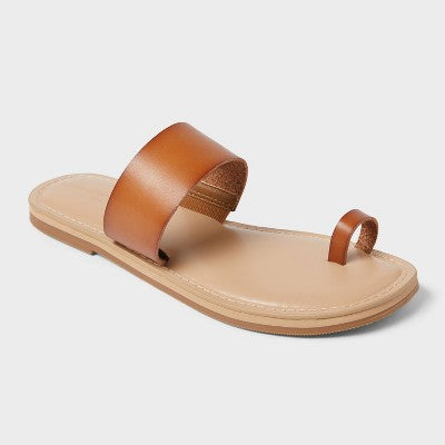 Women's Juno Toe Ring Flat Sandals - Universal Thread Cognac 6.5: Slip-On, Memory Foam Insole, Flexible Outsole