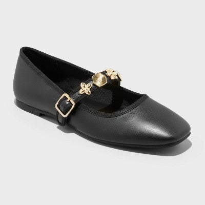 Women’s Genevieve Oversized Dome Stud Mary Jane Flats With Memory Foam Insole – A New Day Black 8