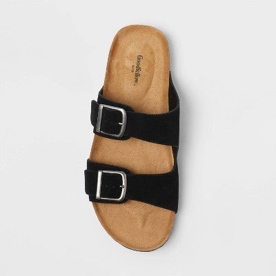 Men's Saul Suede Two Band Sandals - Goodfellow & Co Tan 8: Slip On, Contoured Footbed, Open Toe
