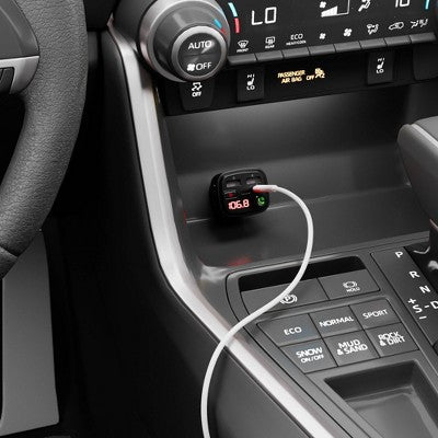 Just Wireless Bluetooth Fm Transmitter Type C And Usb-A Charging Port Bass Sound Booster - Black