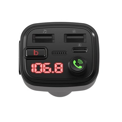 Just Wireless Bluetooth Fm Transmitter Type C And Usb-A Charging Port Bass Sound Booster - Black