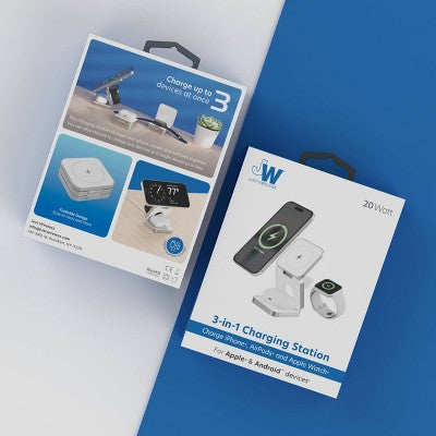 Just Wireless 3-In-1 Magnetic Collapsible Wireless Charger - White: Usb-C, 15W Output, Magsafe Compatible