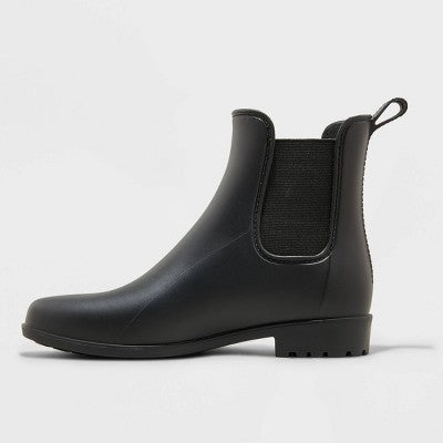 Women's Chelsea Rain Boots - A New Day Black 9: Waterproof Ankle Block Heel, Pull-On Style