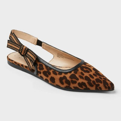 Women's London Sling Back Flats - A New Day Brown 7: Pointed Toe, Cushioned Insole, Slip On