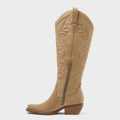 Women’s Kenzie Tall Western Boots with Memory Foam Insole – Wild Fable Tan 10: Knee-High, Zipper Closure, Block Heel