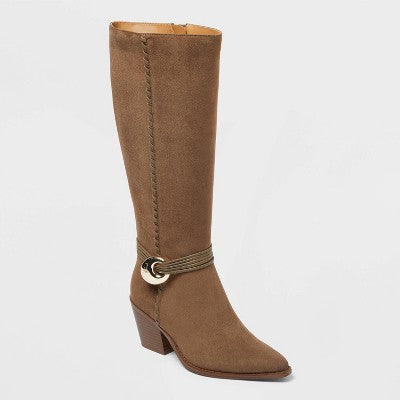 Women's Rio Whip Stitch Tall Western Boots with Memory Foam Insole - Universal Thread Dark Taupe 7