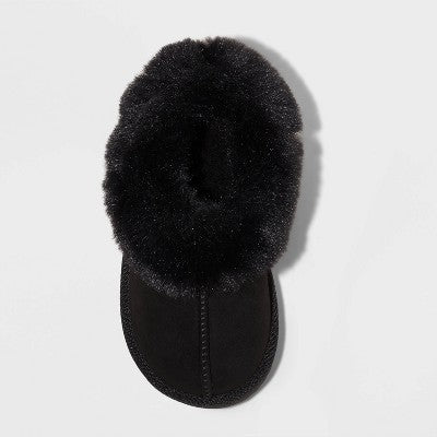 Toddler Piper Faux Fur Cuff Scuff Slippers - Cat & Jack Brown 7