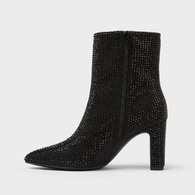 Women’s Gloria Low Shaft Heeled Rhinestones Boots With Memory Foam Insole - A New Day Silver 7