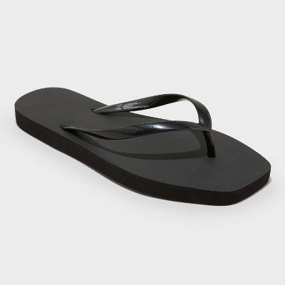 Women's Square Toe Thong Flip Flop Sandals - Shade & Shore Palmer Black 5: Slip-On, Medium Width, Non-Marking Outsole